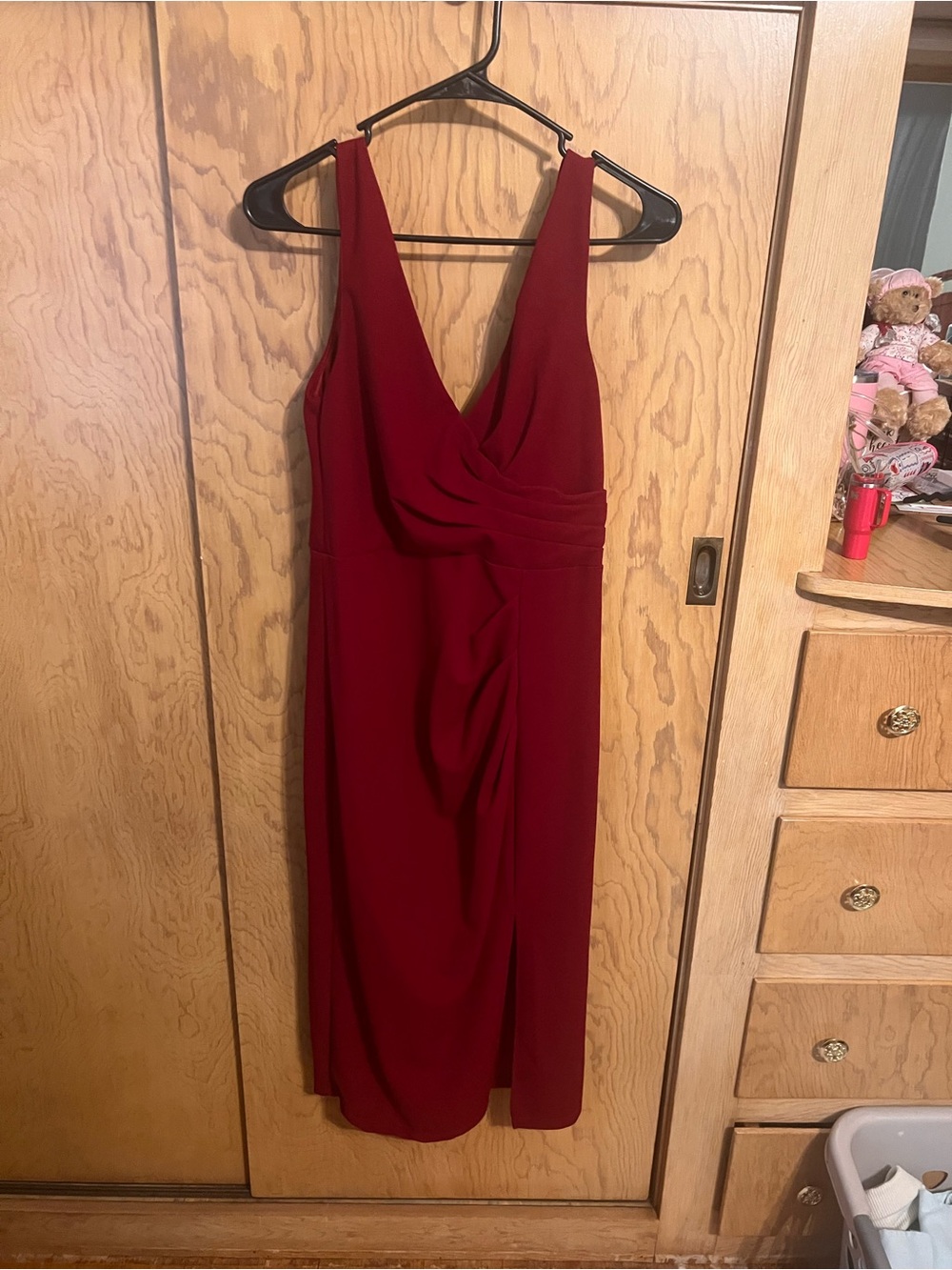 SHEIN Deep Red Sleeveless V-Neck Midi Dress
